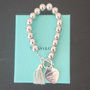 Tiffany & Co. Silver Bead Bracelet with Heart Charm
